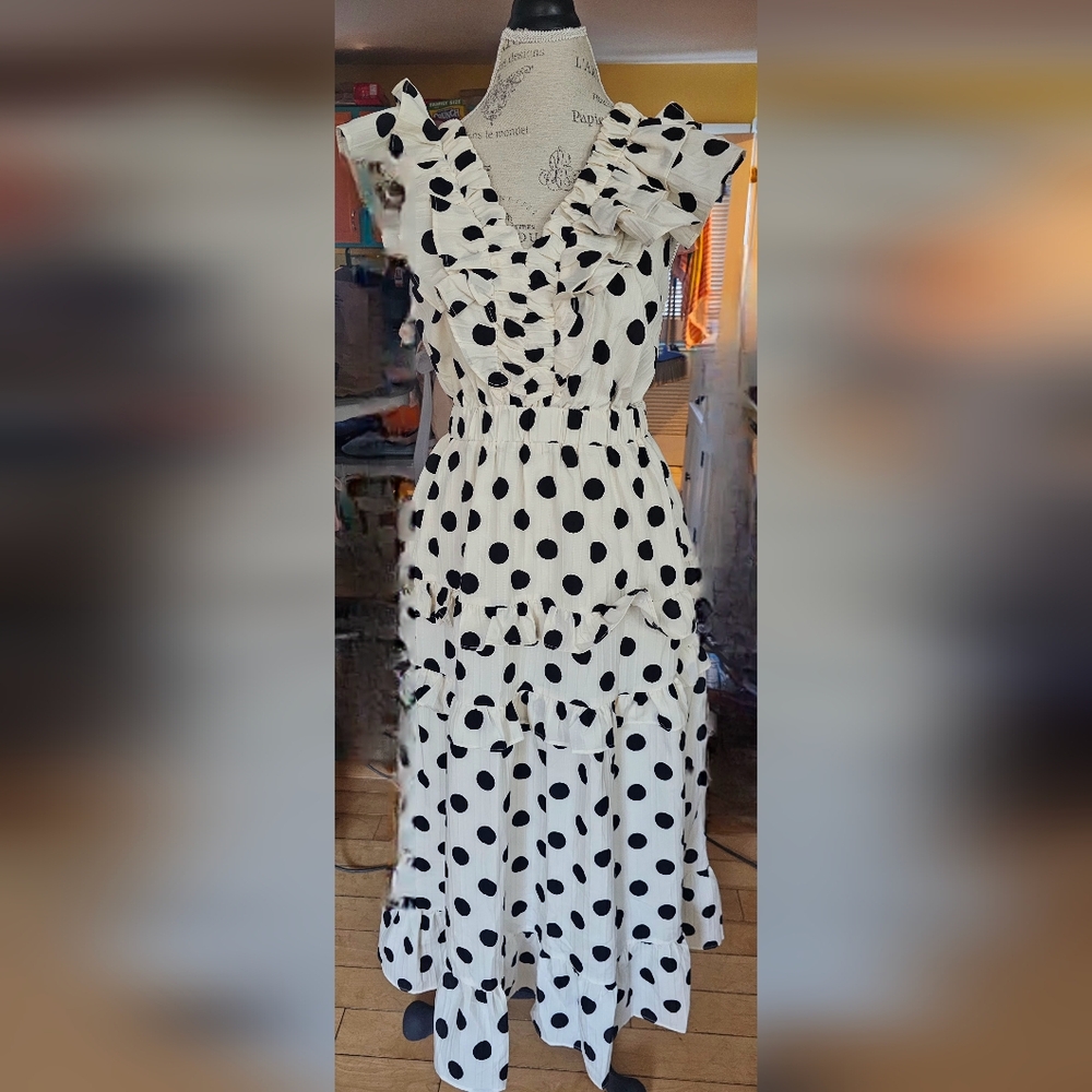 English Factory Black and Cream Ruffle Dress